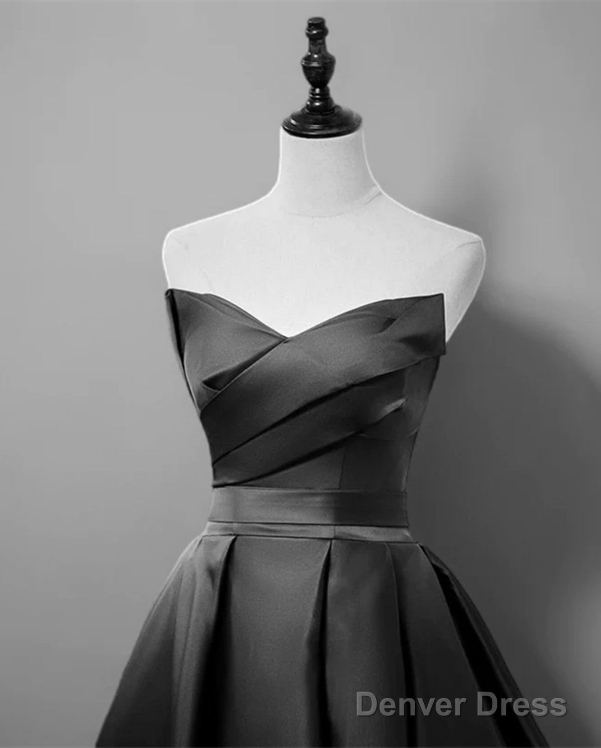 A-Line Black Satin V-Neckline Long Evening Dress, Black Satin Party Dress Secondary image