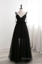 A Line Black Tulle Long Prom Dress, Black Prom Dresses