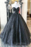 A Line Black Tulle Sequins Strapless Prom Dresses