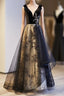 A-Line Black Tulle Velvet Sequins Prom Dresses