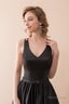 A Line Black V Neck Satin Backless Trail Prom Dresses