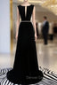 A-Line Black Velvet Backless Prom Dresses With Beading