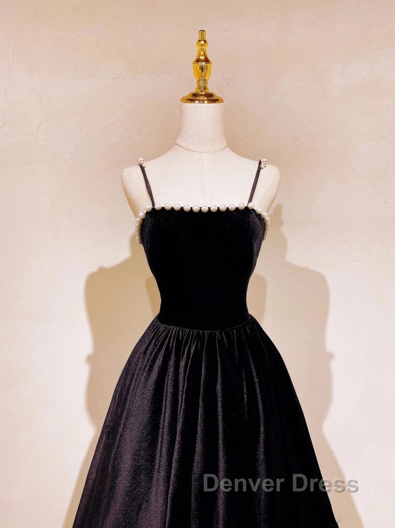 A Line Black Velvet Long Prom Dress Beaded Birthday Prom Dresses Secondary image