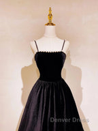 A Line Black Velvet Long Prom Dress Beaded Birthday Prom Dresses