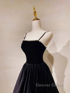 A Line Black Velvet Long Prom Dress Beaded Birthday Prom Dresses