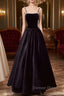 A Line Black Velvet Long Prom Dresses Beaded Birthday Party Dresses