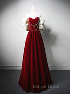 A-Line Black Velvet Long Prom Dresses, Black Long Evening Dresses