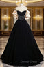 A-Line Black Velvet Long Prom Dresses, Black Long Evening Dresses