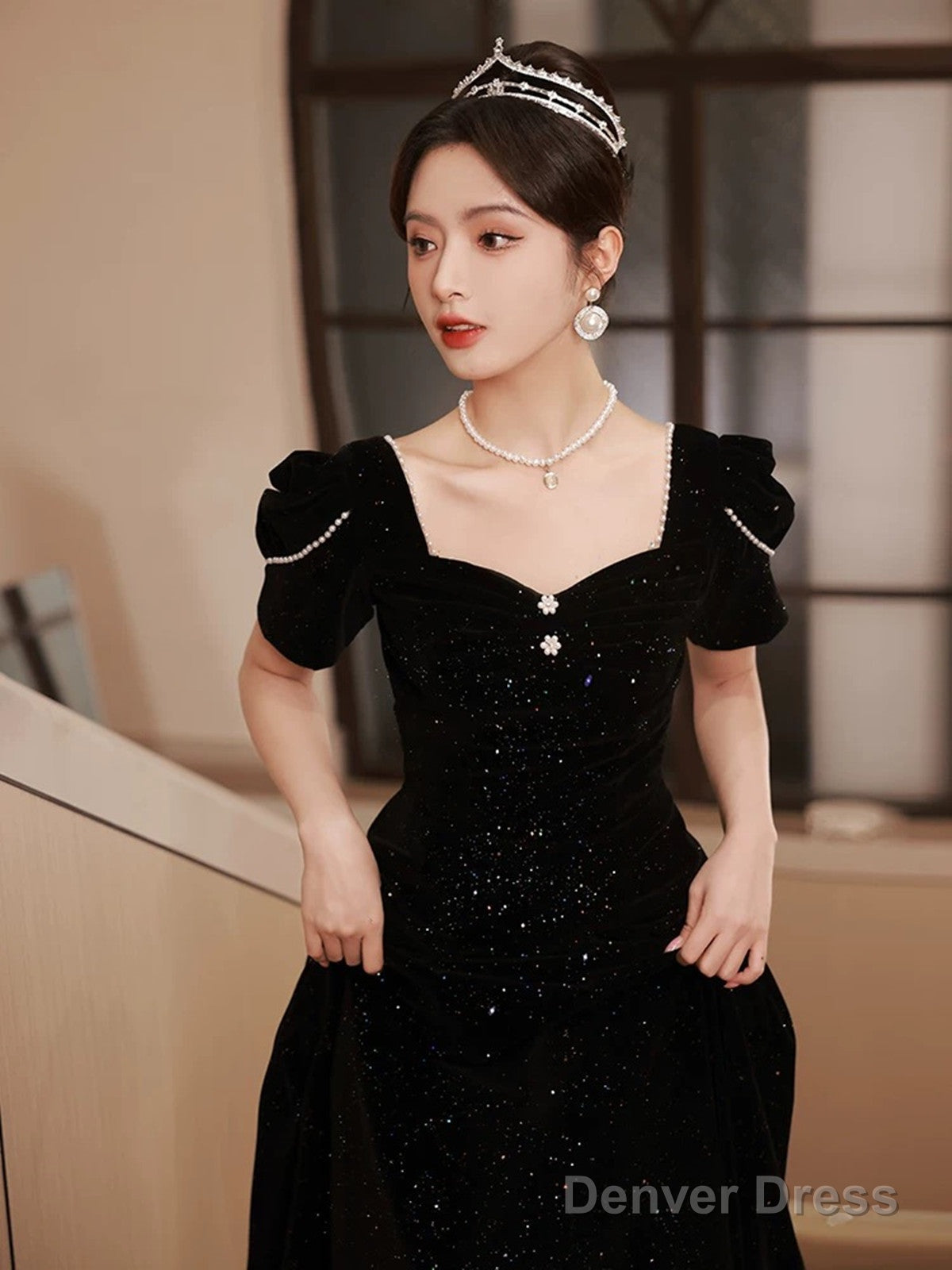 A Line Black Velvet Long Simple Floor Length Prom Dress, Black Velvet Prom Dresses