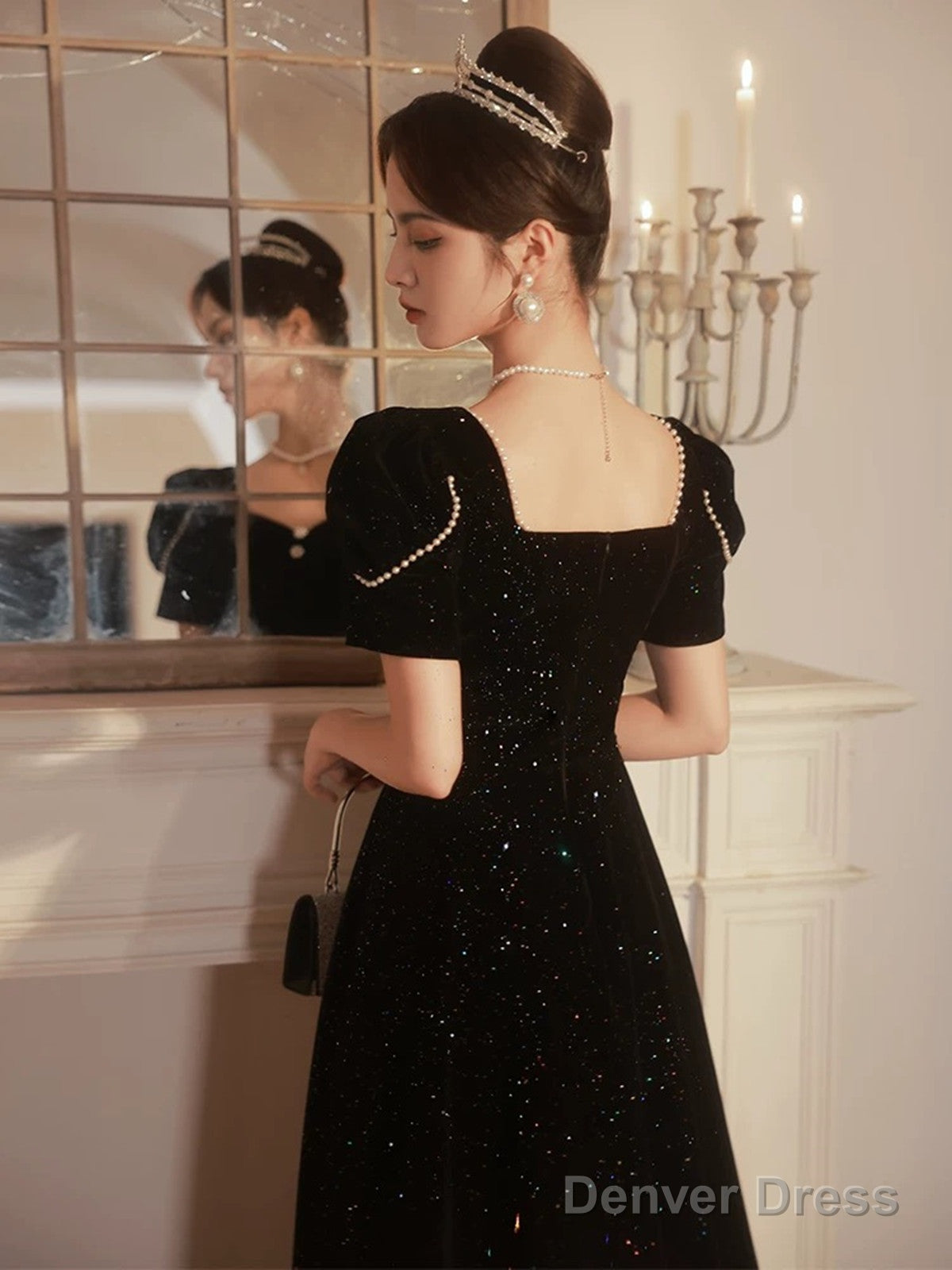 A Line Black Velvet Long Simple Floor Length Prom Dress, Black Velvet Prom Dresses