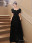 A Line Black Velvet Long Simple Floor Length Prom Dress, Black Velvet Prom Dresses