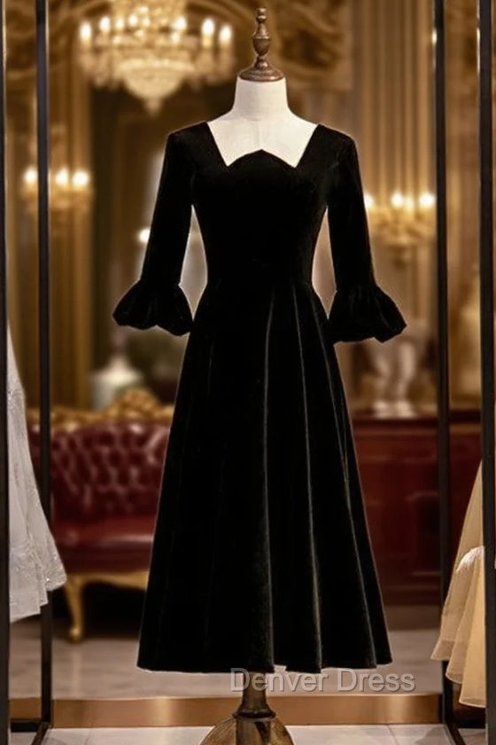 A-Line Black Velvet Square Short Litter Prom Dresses