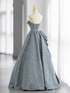 A Line Blue Grey Sweetheart Long Prom Dress Floor Length Tulle Prom Dresses