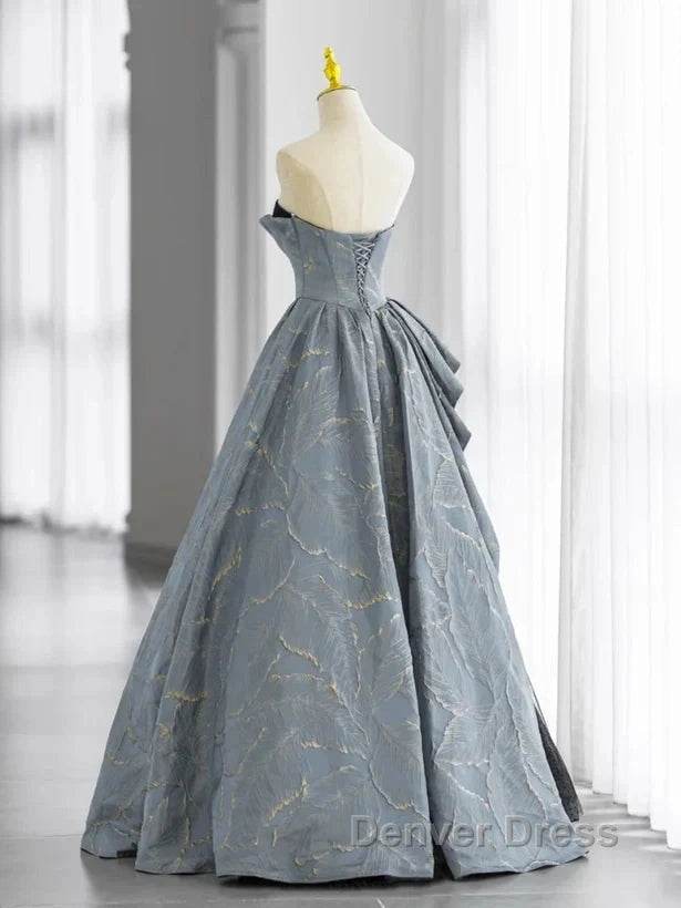 A Line Blue Grey Sweetheart Long Prom Dress Floor Length Tulle Prom Dresses