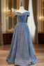 A-Line Blue Off the Shoulder Prom Dresses