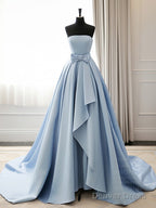 A Line Blue Satin Long Prom Dress, Simple Satin Long Prom Dresses