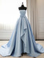 A Line Blue Satin Long Prom Dress, Simple Satin Long Prom Dresses