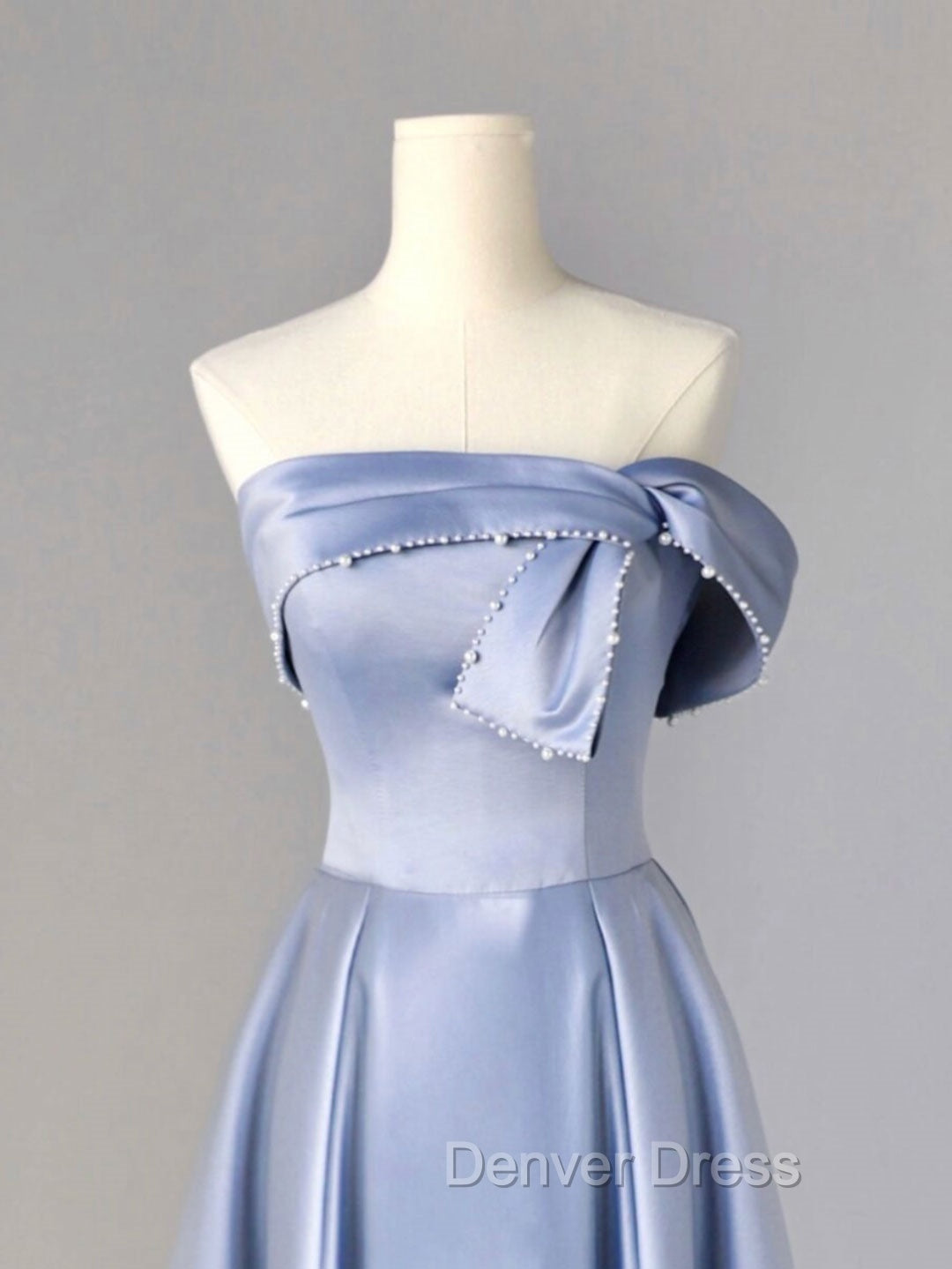 A Line Blue Satin Long Prom Dress, Blue Prom Dresses