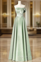 A-Line Blue Satin Long Prom Dresses, Blue Formal Evening Dresses