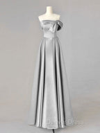 A Line Blue Satin Long Prom Dress, Blue Prom Dresses