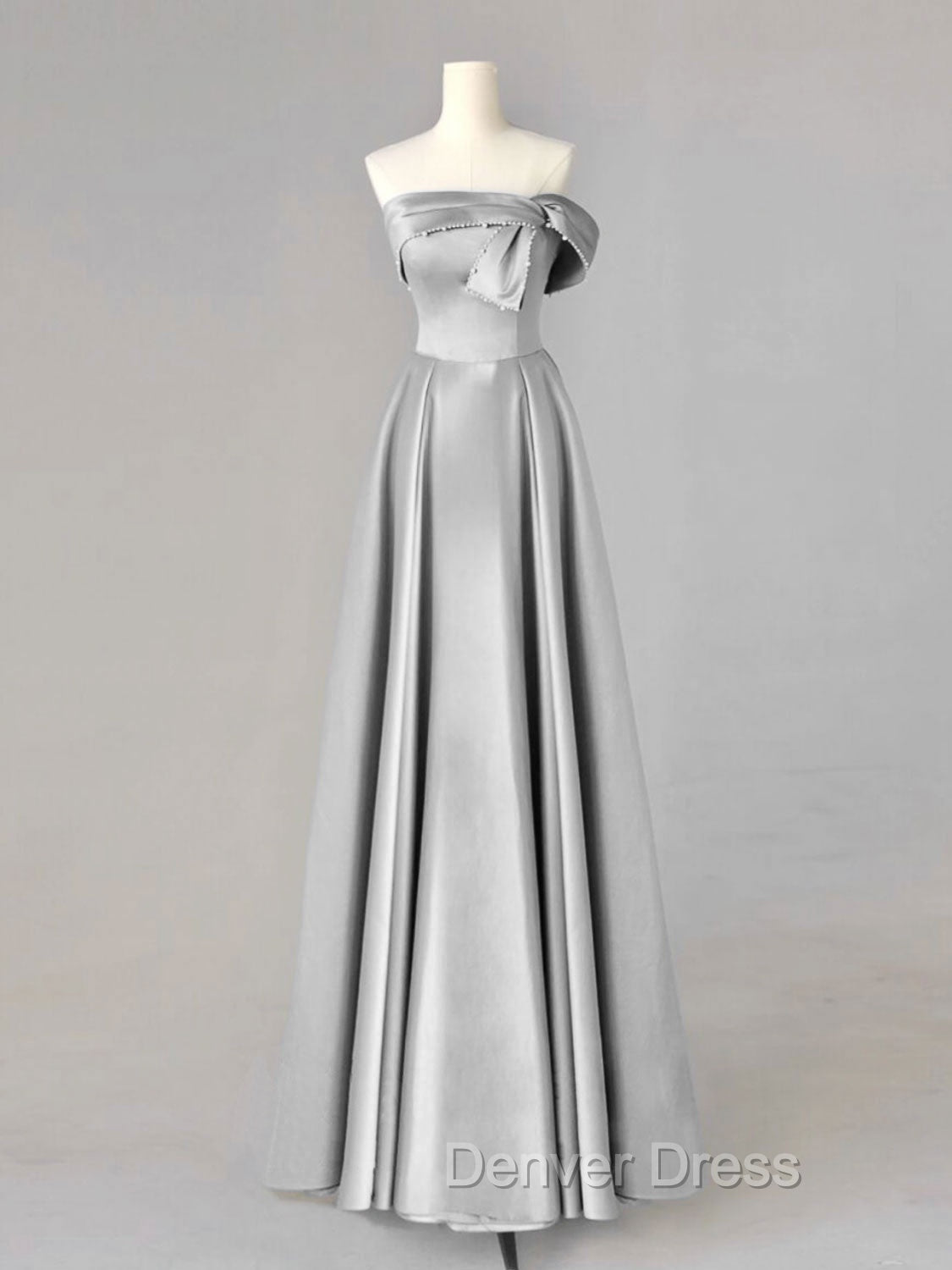 A Line Blue Satin Long Prom Dress, Blue Prom Dresses