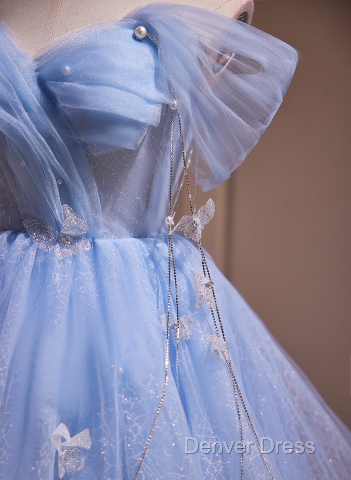 A-Line Blue Short Off Shoulder Knee Length Homecoming Dress, Blue Short Prom Dresses Secondary image
