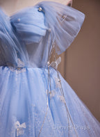 A-Line Blue Short Off Shoulder Knee Length Homecoming Dress, Blue Short Prom Dresses