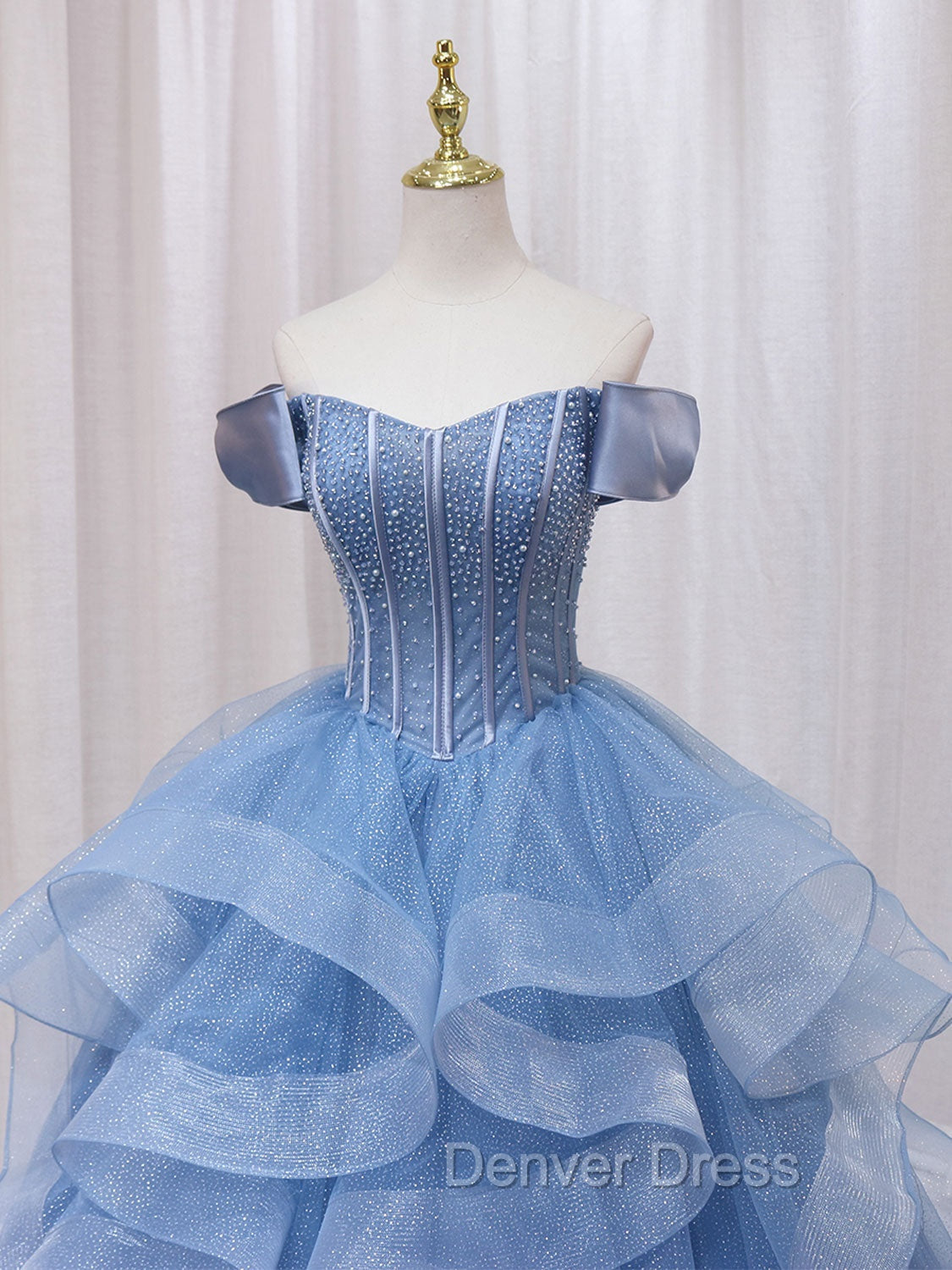 A-Line Blue Tulle Long Prom Dresses, Blue Sweet 16 Dresses