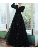 A Line Bridesmaid Dresses Jewel Neck Long Sleeve Elegant Floor Length Tulle Velvet With Sequin Bandage
