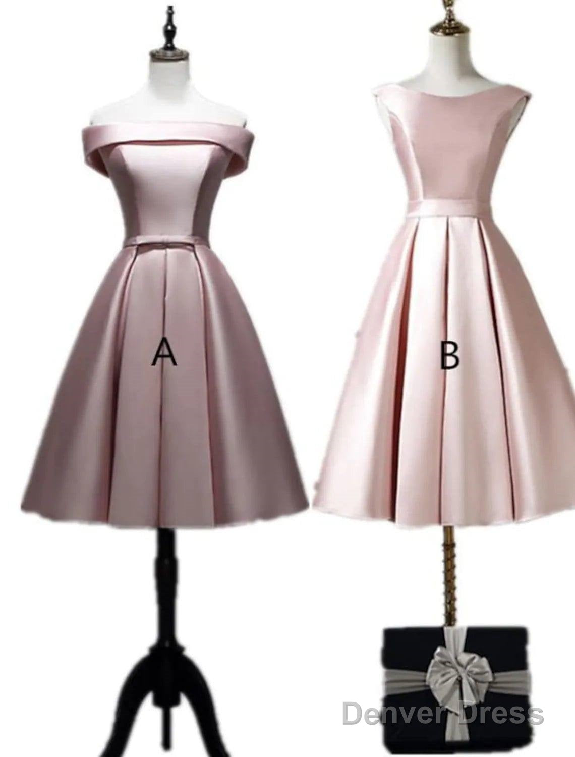 A Line Bridesmaid Dresses Off Shoulder Sleeveless Elegant Tea Length Satin With Bow(S) Pleats