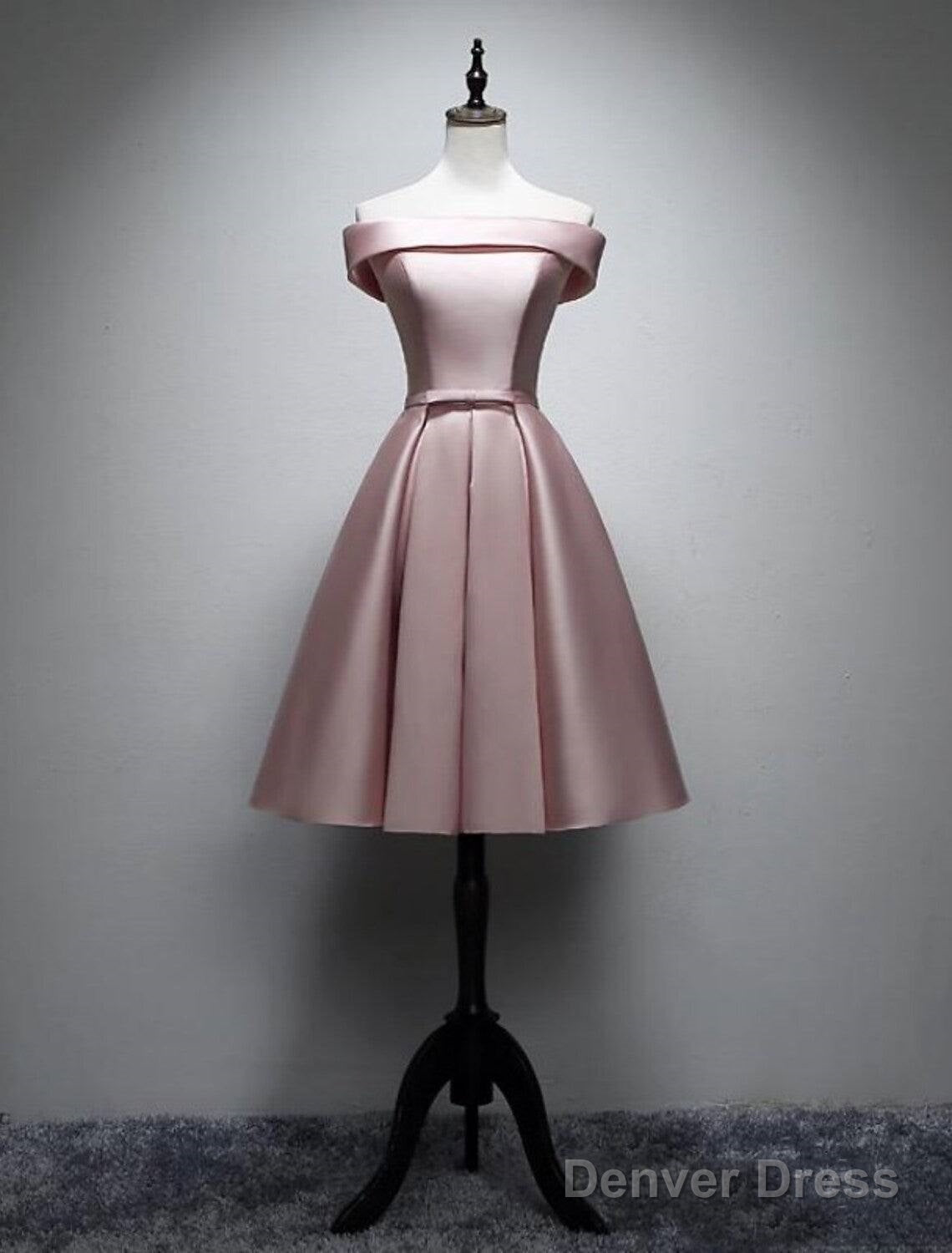 A-Line Bridesmaid Dress Off Shoulder Sleeveless Elegant Tea Length Satin With Bow(S) / Pleats Main image