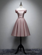 A Line Bridesmaid Dresses Off Shoulder Sleeveless Elegant Tea Length Satin With Bow(S) Pleats