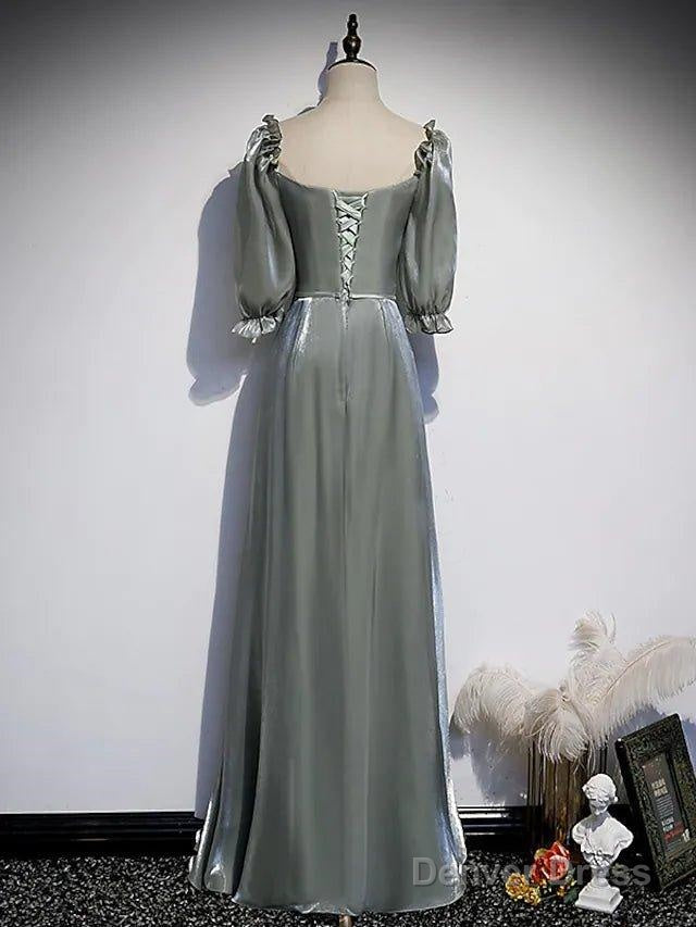 A Line Bridesmaid Dresses Square Neck Half Sleeve Elegant Floor Length Satin With Bow(S) Beading Secondary image