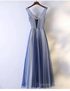 A Line Bridesmaid Dresses V Neck Sleeveless Elegant Floor Length Tulle With Beading Appliques