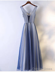 A-Line Bridesmaid Dress V Neck Sleeveless Elegant Floor Length Tulle With Beading / Appliques