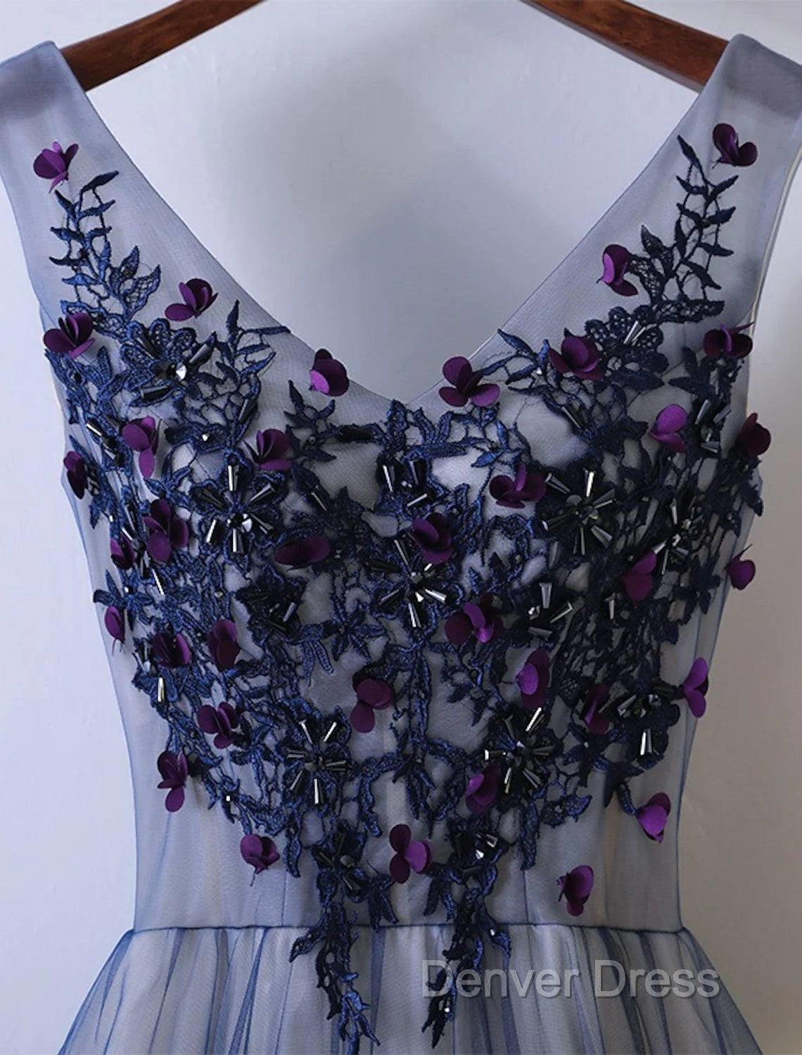 A Line Bridesmaid Dresses V Neck Sleeveless Elegant Floor Length Tulle With Beading Appliques