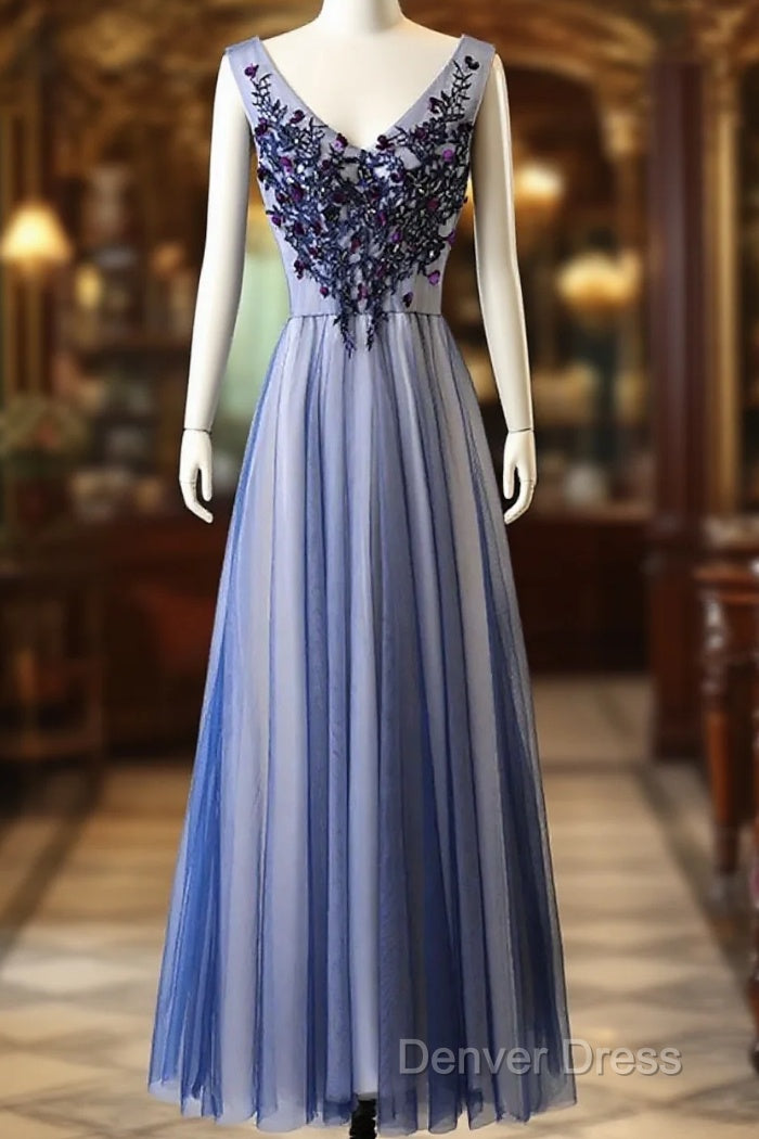 A-Line Bridesmaid Dresses V Neck Sleeveless Elegant Floor Length Tulle With Beading / Appliques Main image