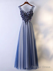 A-Line Bridesmaid Dress V Neck Sleeveless Elegant Floor Length Tulle With Beading / Appliques
