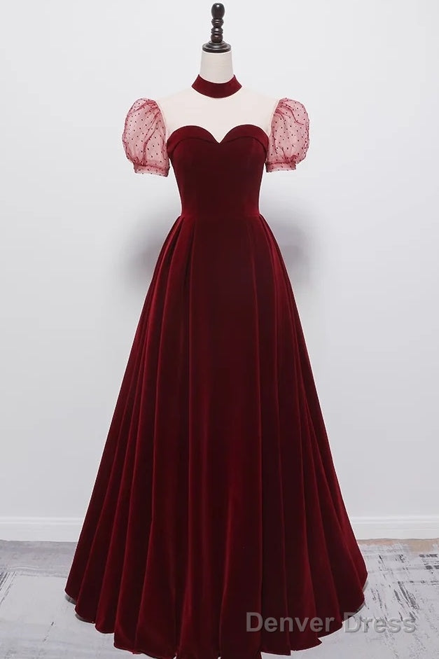 A line Burgundy Evening Party Dress Velvet Long Prom Dress Secondary image