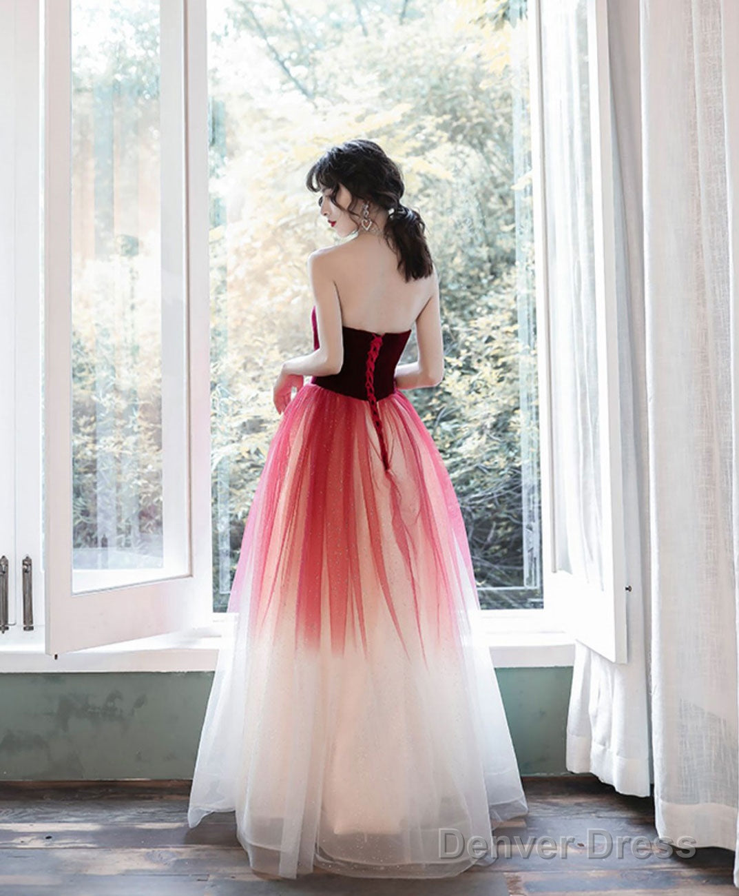 A Line Burgundy Long Prom Dress, Burgundy Prom Dresses With Velvet
