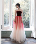 A Line Burgundy Long Prom Dress, Burgundy Prom Dresses With Velvet