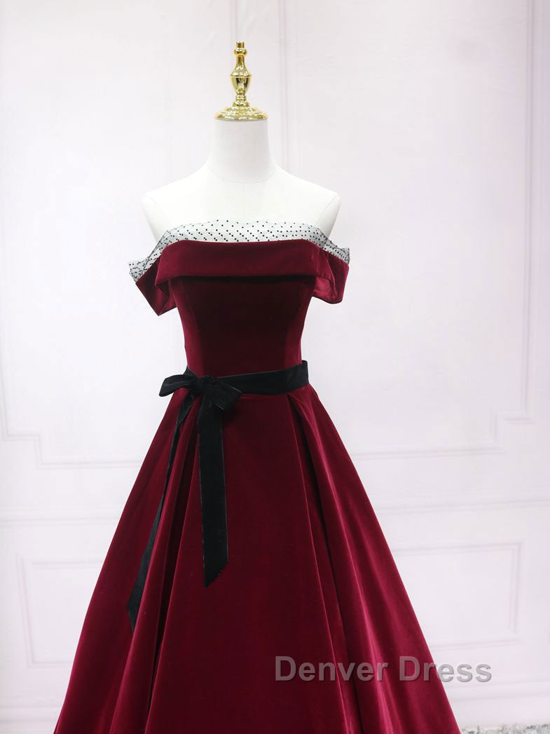 A Line Burgundy Long Prom Dress, Burgundy Prom Dresses