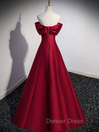 A-Line Burgundy Off Shoulder Long Prom Dresses, Burgundy Evening Dresses