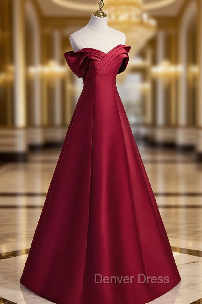 A-Line Burgundy Off Shoulder Long Prom Dresses, Burgundy Evening Dresses Main image