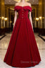 A Line Burgundy Off the Shoulder Long Prom Dresses