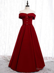 A-Line Burgundy Off the Shoulder Long Prom Dress