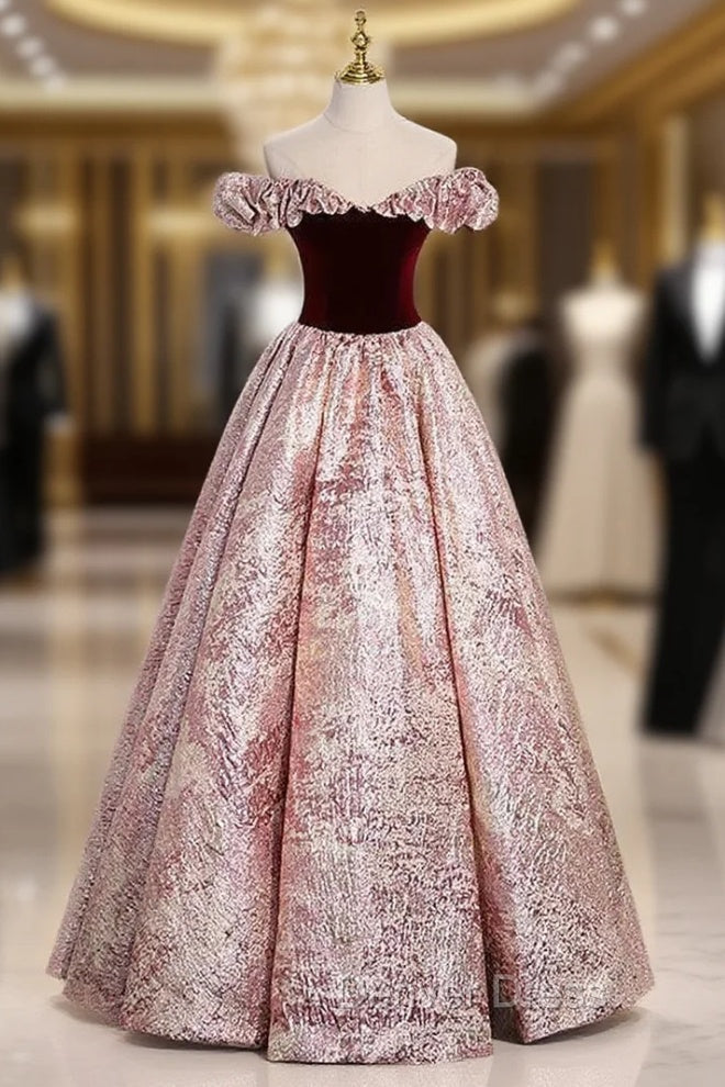 A Line Burgundy Off the Shoulder Prom Dresses Main image