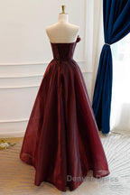 A Line Burgundy Organza Burgundy Long Prom Dress, Burgundy Long Prom Dresses