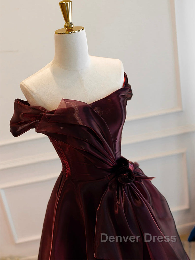 A Line Burgundy Organza Burgundy Long Prom Dress, Burgundy Long Prom Dresses