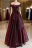 A Line Burgundy Organza Burgundy Long Prom Dress, Burgundy Long Prom Dresses
